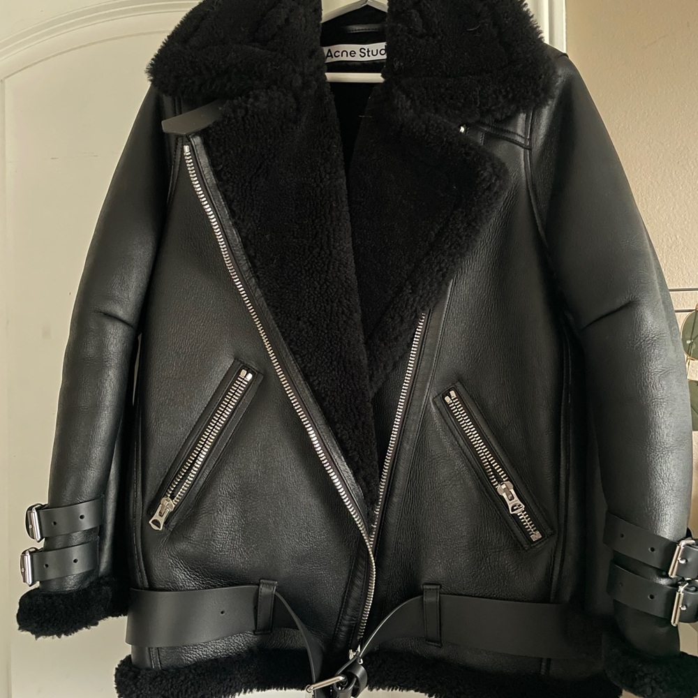 Acne Studios Black Shearling Aviator Jacket US2